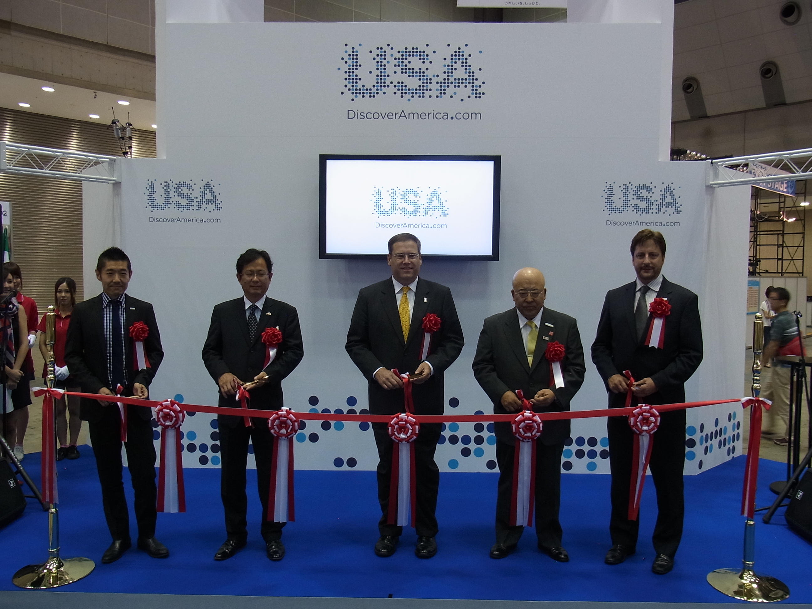 （右から）ブランドUSA　Gray氏、JATA　田川氏、米国大使館　Tong氏、Visit USA Committee　小杉氏、ブランドUSA　早瀬氏　  